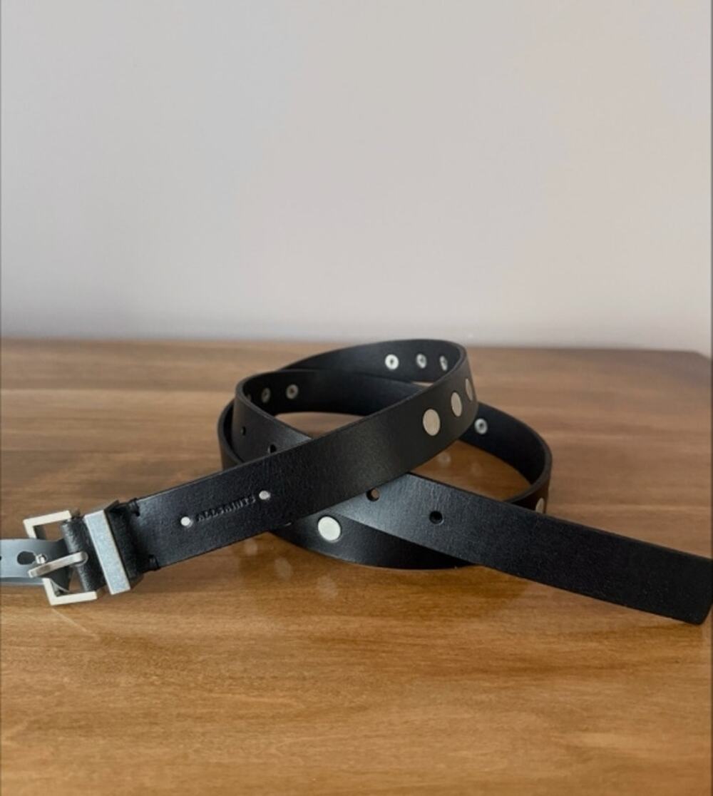 ALLSAINTS 40mm Black Pointed Rivet Buffalo Leather Split Strap Made in India L